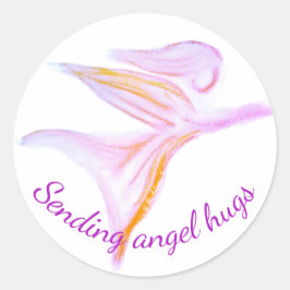 Pegatina Redonda Guardian Angel – Sending Angel Hugs Fuchsia Pink