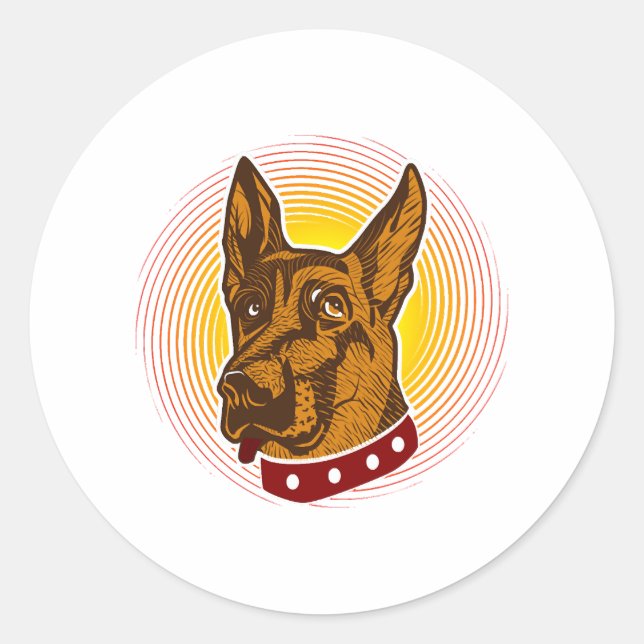 Pegatina Redonda Guardián Perro Belga Malinois Shepherd (Anverso)