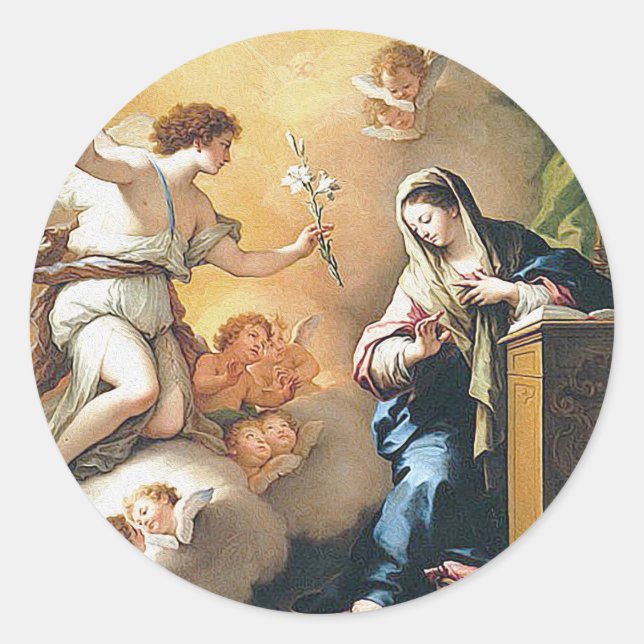 Pegatina Redonda Guardianes de los ángeles con regalos (Anverso)