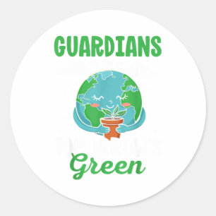 Pegatina Redonda Guardianes Del Verde Del Mañana Salvan El Planeta 