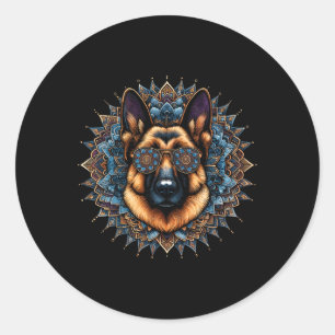 Pegatina Redonda Guay Alemán Pastor Perro Mandala Estilo Arte Chris