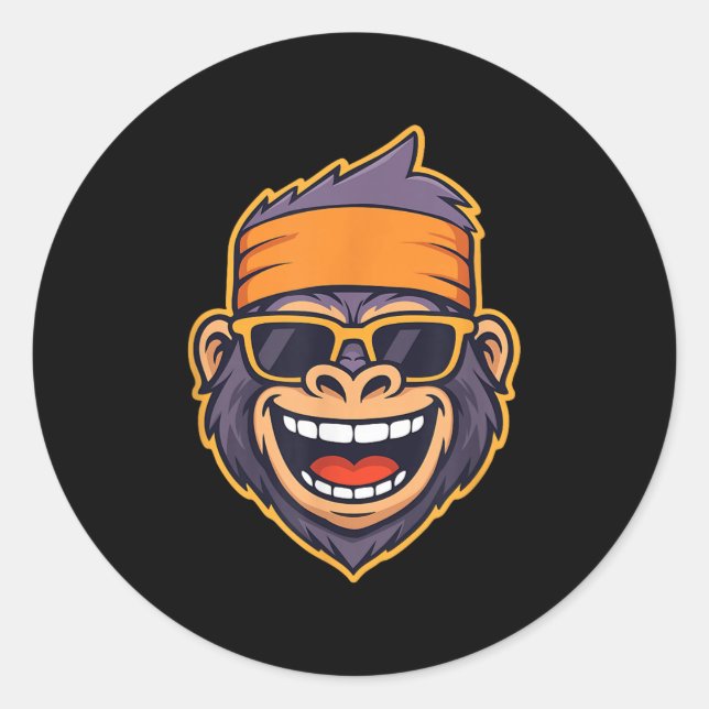 Pegatina Redonda Guay Ape Gorilla Head Funky Monkey Retro Bandana C (Anverso)