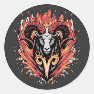 Pegatina Redonda Guay Aries en llamas Diseño de Astología Zodiac