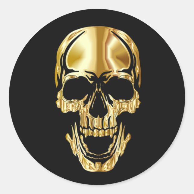 Pegatina Redonda Guay asombrosa Gran Cráneo de Oro Negro (Anverso)
