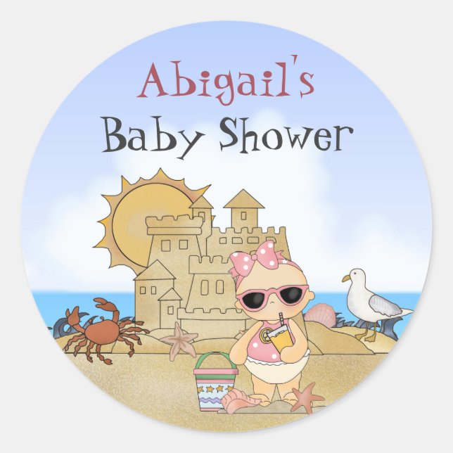 Pegatina Redonda Guay Beach Girl Baby Shower (Anverso)