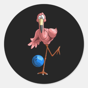 Pegatina Redonda Guay Bowling Flamingo Funny Shorebirds Lover Playe