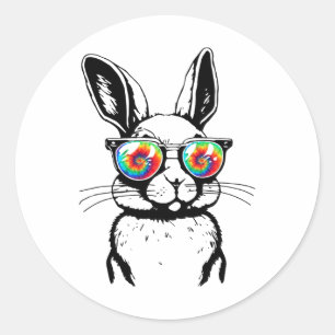 Pegatina Redonda Guay Bunny Face Con Gafas De Sol Niños Hombres Est