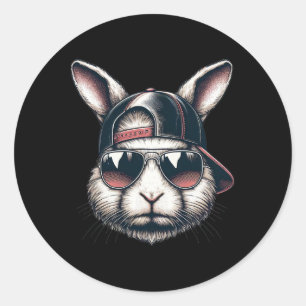 Pegatina Redonda Guay Bunny Face con Sungles Happy Easter Boys Men