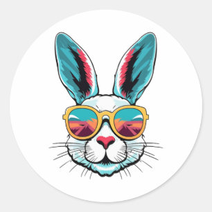 Pegatina Redonda Guay Bunny Face Gafas De Sol Para Conejo De Pascua