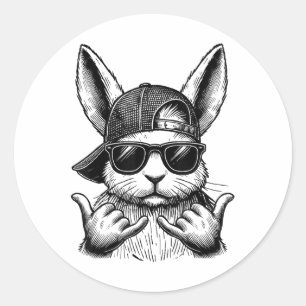 Pegatina Redonda Guay Bunny Face Sungles Rabbit Easter Day Niños