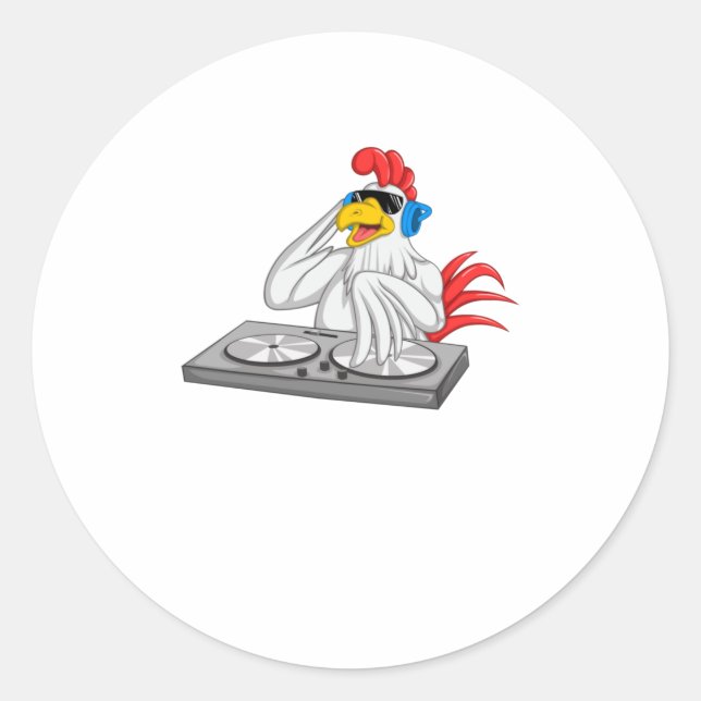 Pegatina Redonda Guay Chicken DJ Funny Fiesta Animal Music Mi (Anverso)
