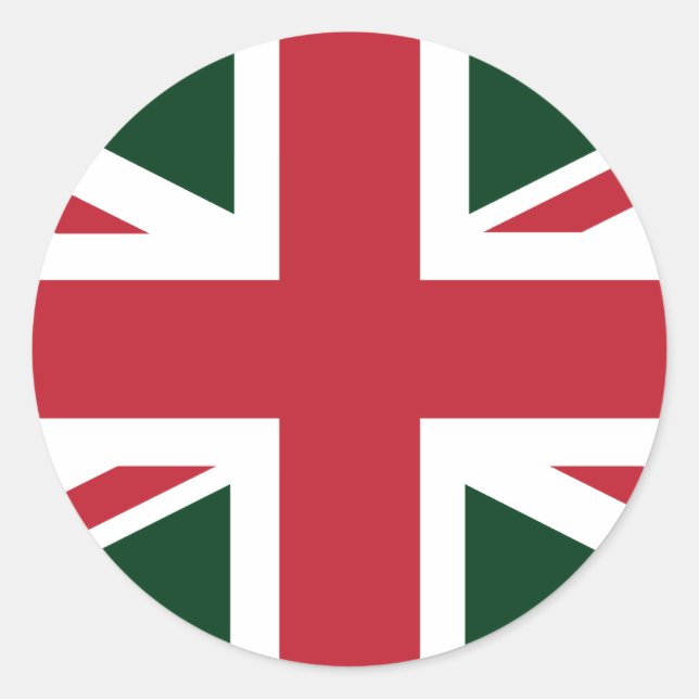 Pegatina Redonda Guay Dark Green Red Union Jack British (UK) Flag (Anverso)
