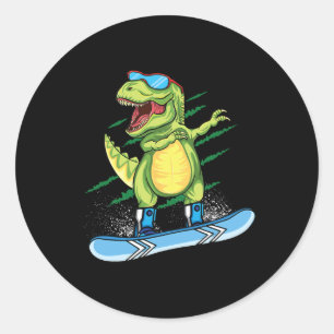 Pegatina Redonda Guay Dinosaur Snowboarding Skibing T Rex Sn