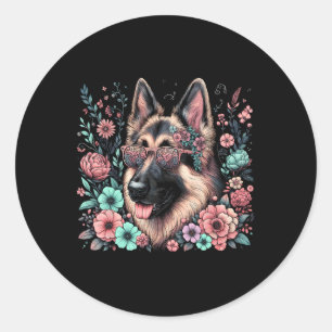Pegatina Redonda Guay German Shepherd Dog Floral Art Style Christma