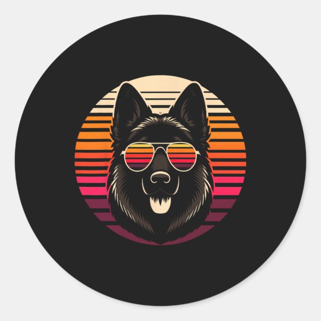 Pegatina Redonda Guay German Shepherd Dog Retro Sunset Art Style Ch (Anverso)