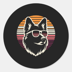 Pegatina Redonda Guay German Shepherd Dog Retro Sunset Art Style Ch