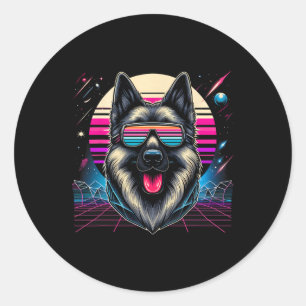 Pegatina Redonda Guay German Shepherd Dog Retrofuturismo Art Style
