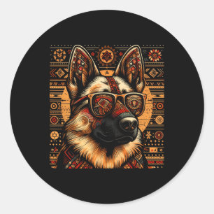 Pegatina Redonda Guay German Shepherd Ethnic Art Style Christma
