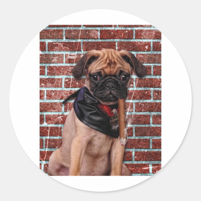 Pegatina Redonda Guay Hand Pug (Anverso)