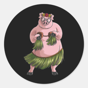 Pegatina Redonda Guay Hawai Luau Pig Funny Boar Lover Hula Danci