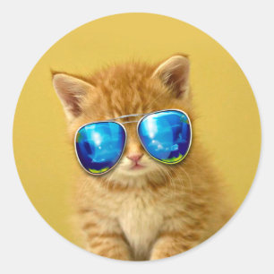 Pegatina Redonda Guay Kitten en gafas de sol