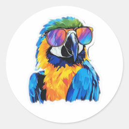 Pegatina Redonda Guay LGBTQ+ Macaw usando gafas de sol