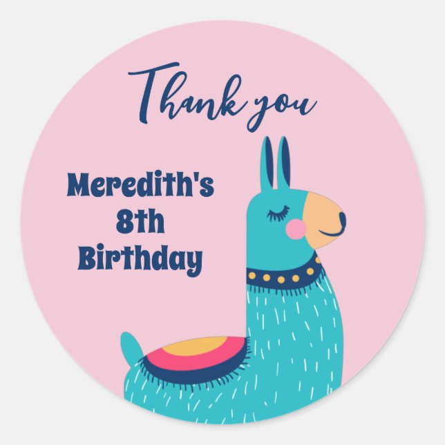 Pegatina Redonda Guay Llama a Personalizado Kids Fiesta de cumpleañ (Anverso)