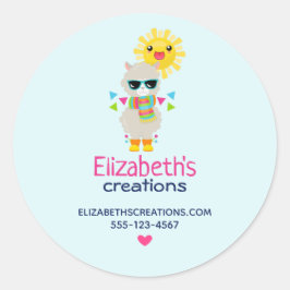 Pegatina Redonda Guay Llama y sonriente Kawaii Sun Business