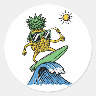 Pegatina Redonda Guay Pineapple está navegando en la playa de Sea V