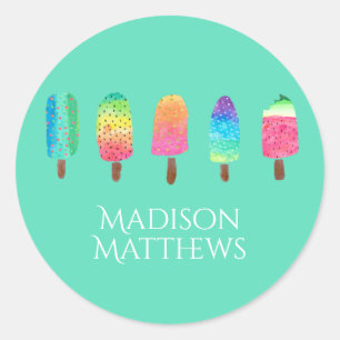 Pegatina Redonda Guay Popsicles Mint Green Añadir la Escuela de nom