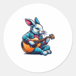 Pegatina Redonda Guay Rabbit toca guitarra: guitarrista de música d