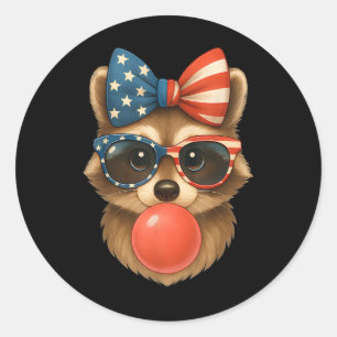 Pegatina Redonda Guay Raccoon Bubble Gum Bandera Estadounidense Pat