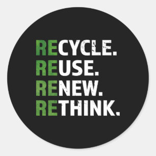 Pegatina Redonda Guay Reciclar Reutilizar Renovar Repensar Cita Día