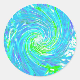 Pegatina Redonda Guay Resumen Retro Aqua y Lime Green Swirl