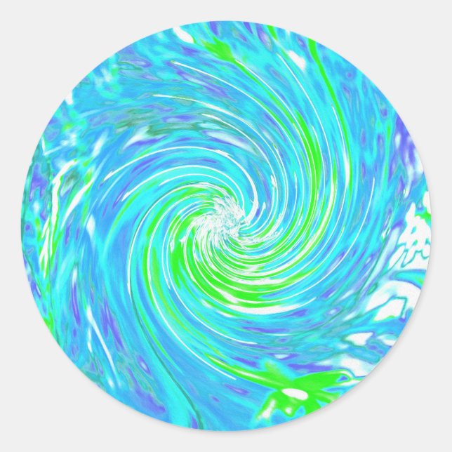 Pegatina Redonda Guay Resumen Retro Aqua y Lime Green Swirl (Anverso)