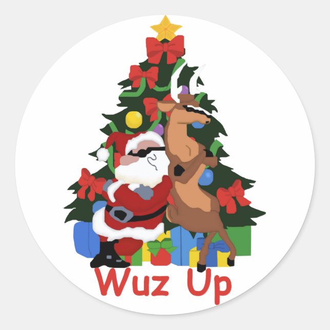 Pegatina Redonda Guay Santa Y Pegatinas De Renos (Anverso)