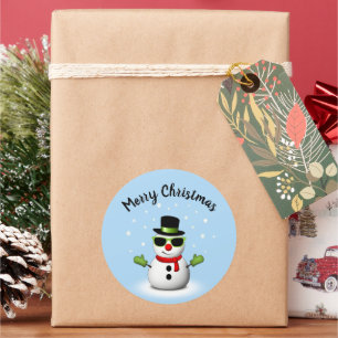 Pegatina Redonda Guay Snowman con sombras y Navidades sonrientes ad