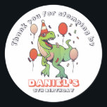 Pegatina Redonda Guay T-Rex Dinosaur Kids Birthday Party<br><div class="desc">Favoritos de fiesta para niños,  niños o chicas que aman los dinosaurios y el t-rex. Perfecto para la fiesta de cumpleaños de los niños,  los favores de fiesta y la etiqueta de agradecimiento. También puede personalizar el texto para la ducha de bebé u otra ocasión y fiesta.</div>