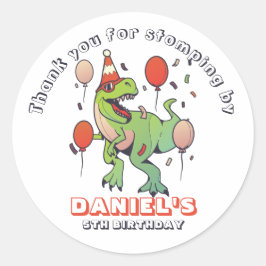 Pegatina Redonda Guay T-Rex Dinosaur Kids Birthday Party