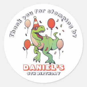 Pegatina Redonda Guay T-Rex Dinosaur Kids Birthday Party