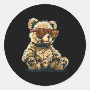 Pegatina Redonda Guay Teddy Bear Con Sungles Para Niños Y G