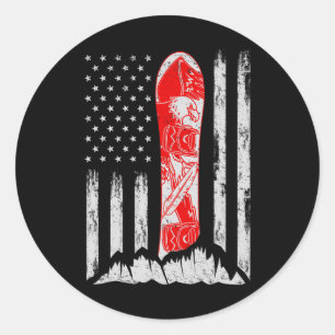 Pegatina Redonda Guay Vintage Bandera Americana Snowboarding Skishi