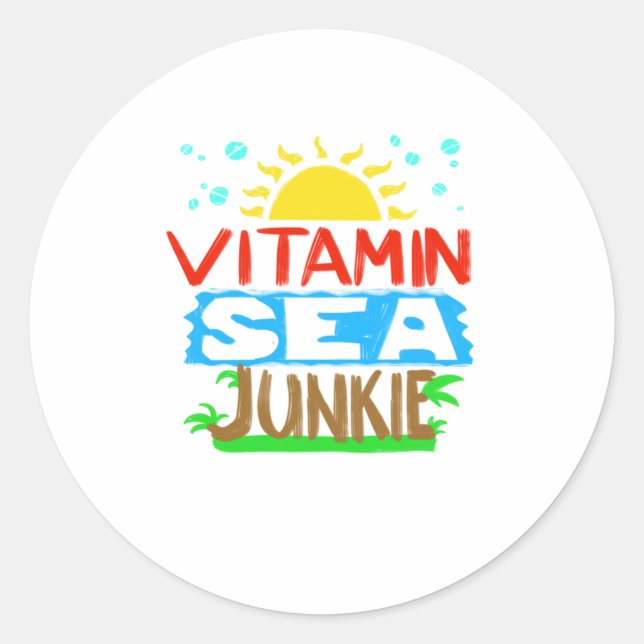 Pegatina Redonda Guay Vitamina Sea Junkie Funny Summer Lover Oce (Anverso)