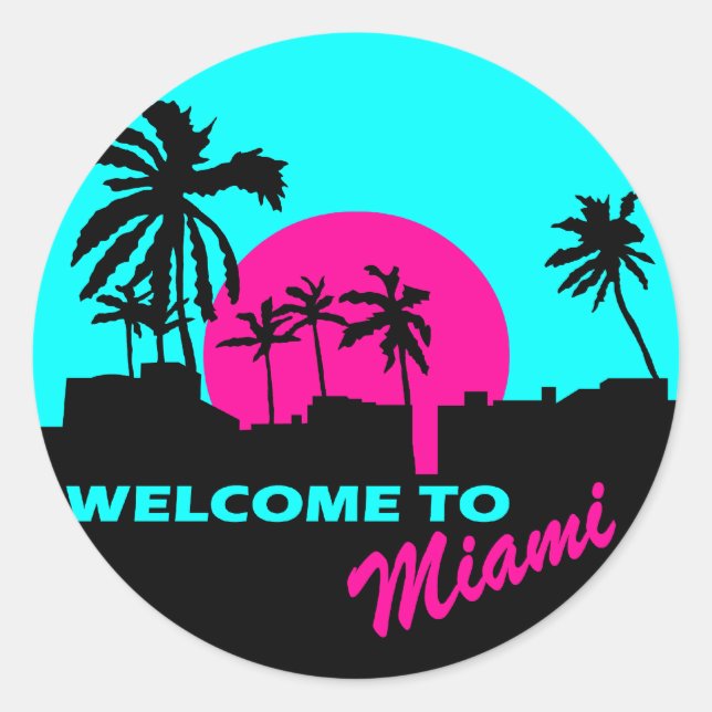 Pegatina Redonda Guay Welcome to Miami design (Anverso)
