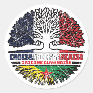 Pegatina Redonda Guayana Guyanesa Francia Árbol Rota Bandera