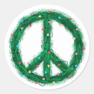 Pegatina Redonda Guerra de paz con luces de vacaciones