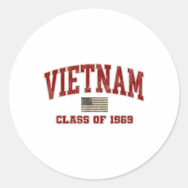 Pegatina Redonda Guerra De Vietnam: Veteranos Camisas Militares Cl  (Anverso)