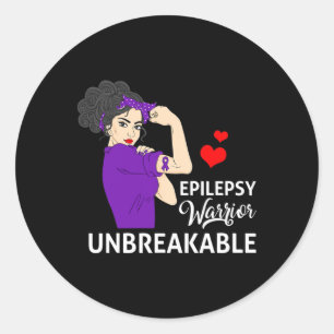 Pegatina Redonda Guerrera de Conciencia de Epilepsia Mujer Fuerte I