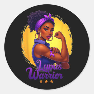 Pegatina Redonda Guerrera del Lupus Afro Mujer Negra Lleva Cinta Mo