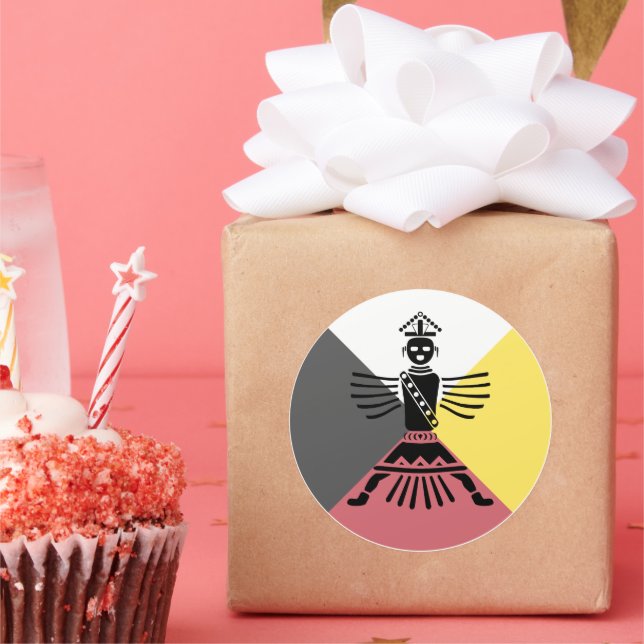 Pegatina Redonda guerrero apuñalador cuatro direcciones (Fiesta)